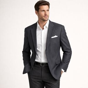 Canali Stripe Blazer 100% Pure Wool Navy Blue Made In Italy